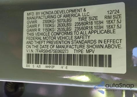 2025 Honda Cr-V Hybrid Sport from USA, damaged, VIN 7FARS6H57SE060273